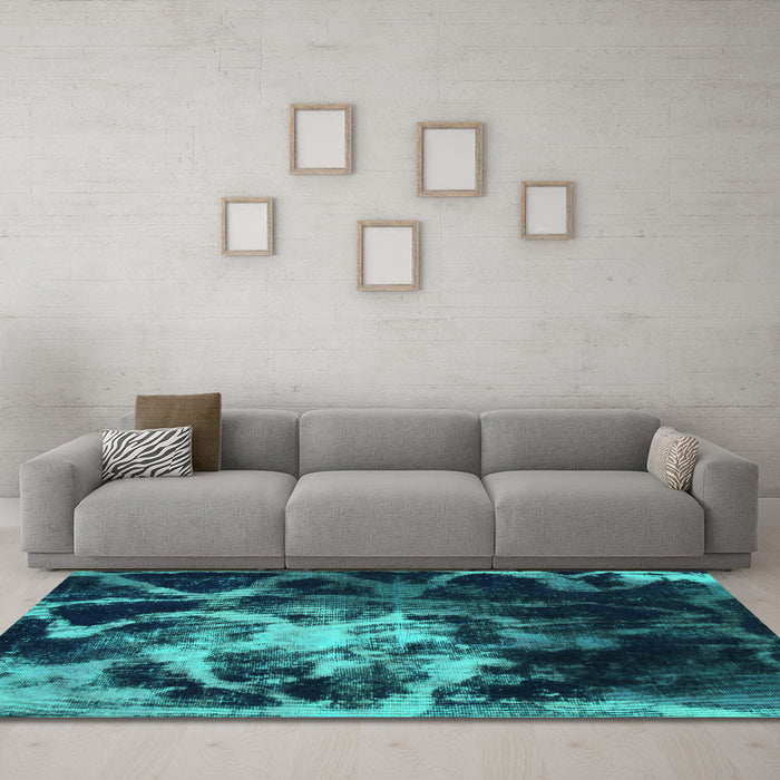 Machine Washable Abstract Turquoise Modern Area Rugs in a Living Room,, wshabs925turq