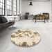 Round Machine Washable Abstract Brass Green Rug in a Office, wshabs926