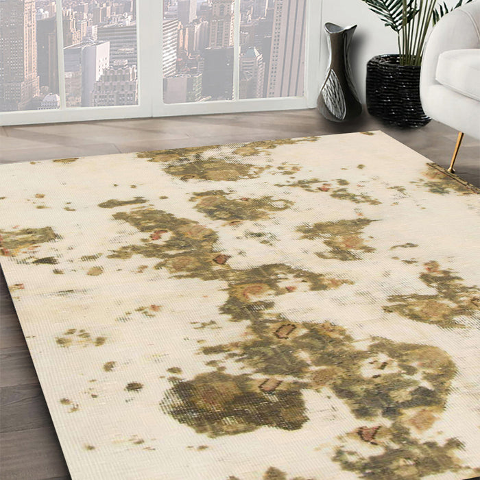 Abstract Copper Green Modern Rug in Family Room, abs926