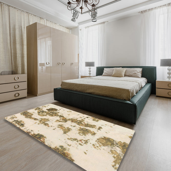 Abstract Copper Green Modern Rug in a Bedroom, abs926