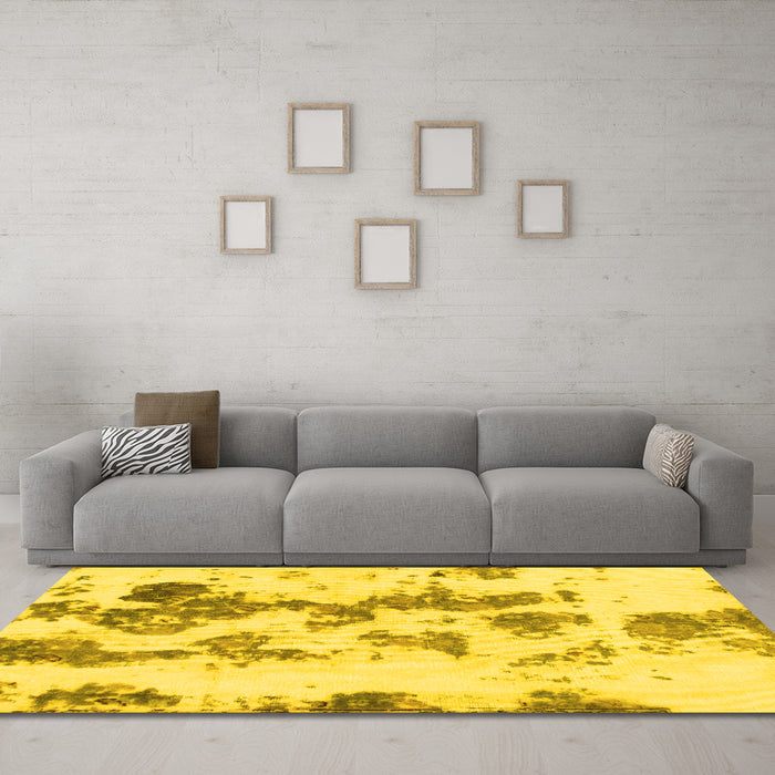 Machine Washable Abstract Yellow Modern Rug in a Living Room, wshabs926yw