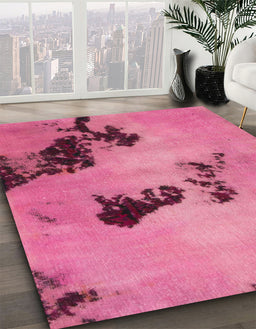 Abstract Pink Modern Rug in Family Room, abs927