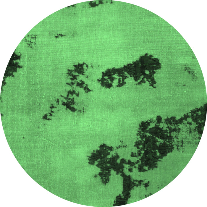 Round Machine Washable Abstract Emerald Green Modern Area Rugs, wshabs927emgrn