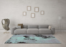 Machine Washable Abstract Turquoise Modern Area Rugs in a Living Room,, wshabs927turq