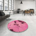 Round Abstract Pink Modern Rug in a Office, abs927