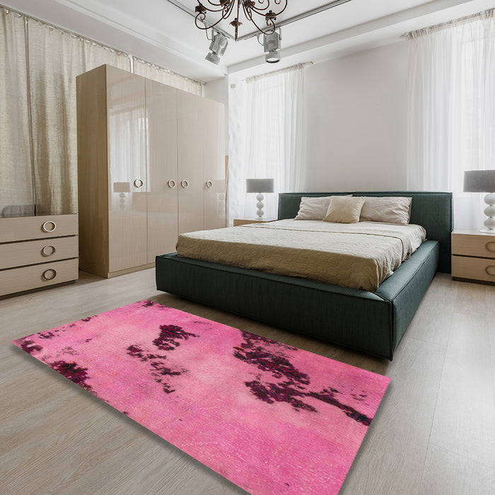 Machine Washable Abstract Pink Rug in a Bedroom, wshabs927