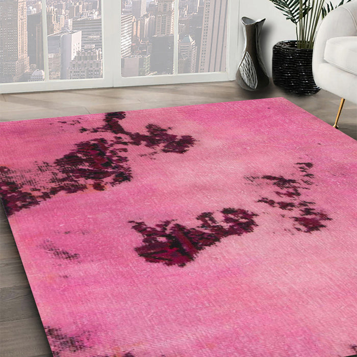 Abstract Pink Modern Rug in Family Room, abs927