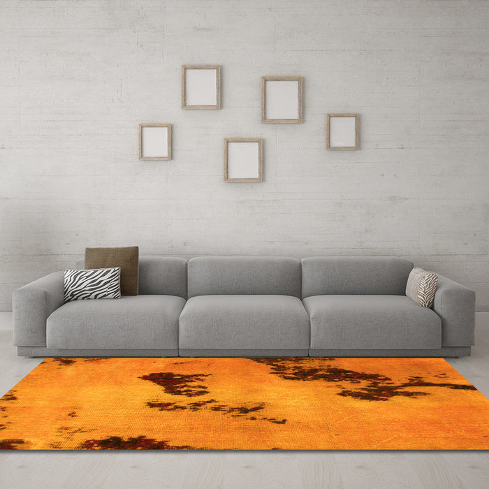 Machine Washable Abstract Yellow Modern Rug in a Living Room, wshabs927yw