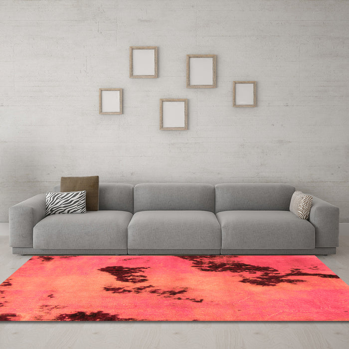 Machine Washable Abstract Orange Modern Area Rugs in a Living Room, wshabs927org