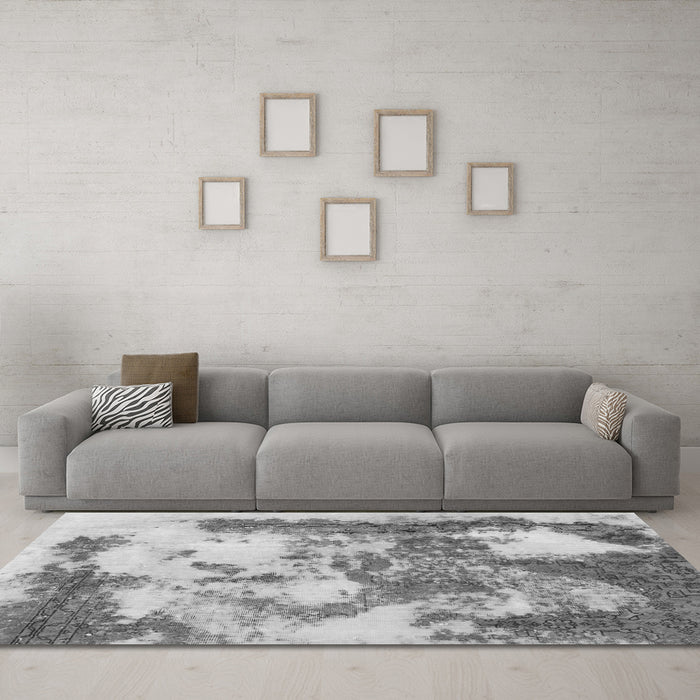 Machine Washable Abstract Gray Modern Rug in a Living Room,, wshabs928gry
