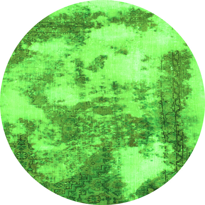 Round Machine Washable Abstract Green Modern Area Rugs, wshabs928grn