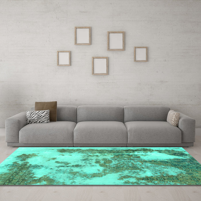Machine Washable Abstract Turquoise Modern Area Rugs in a Living Room,, wshabs928turq
