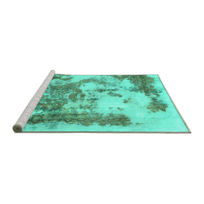 Sideview of Machine Washable Abstract Turquoise Modern Area Rugs, wshabs928turq