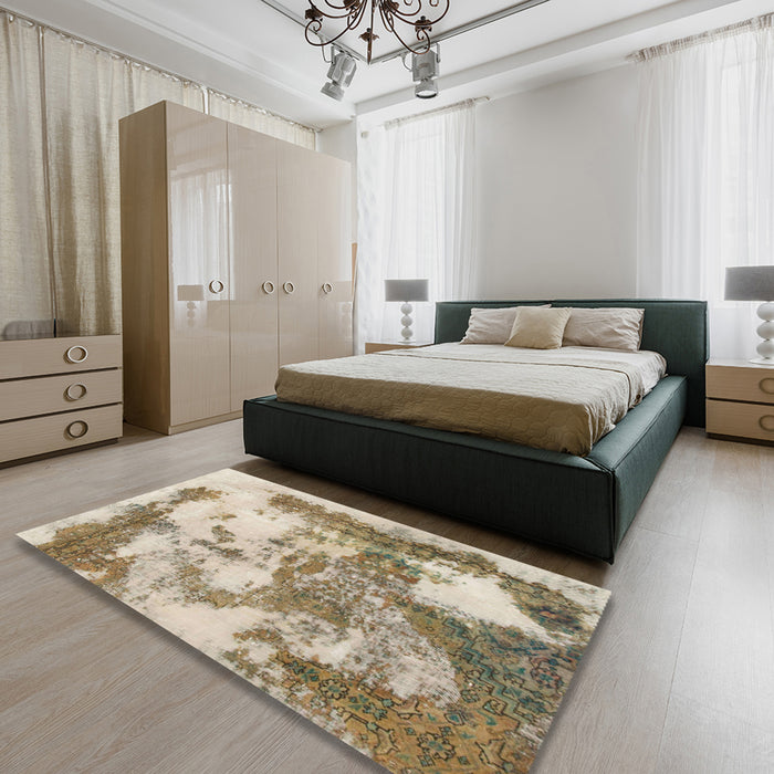 Machine Washable Abstract Brown Rug in a Bedroom, wshabs928