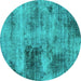 Round Machine Washable Abstract Turquoise Modern Area Rugs, wshabs929turq