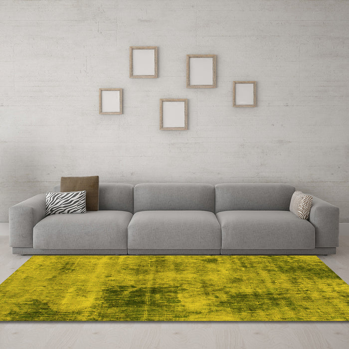 Machine Washable Abstract Yellow Modern Rug in a Living Room, wshabs929yw