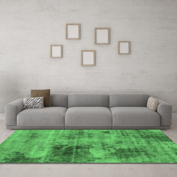 Machine Washable Abstract Emerald Green Modern Area Rugs in a Living Room,, wshabs929emgrn