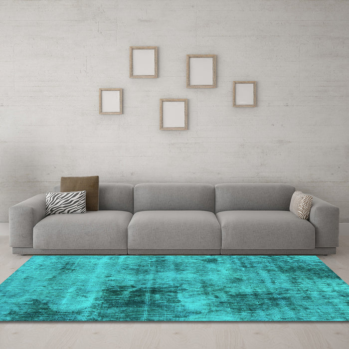 Machine Washable Abstract Turquoise Modern Area Rugs in a Living Room,, wshabs929turq