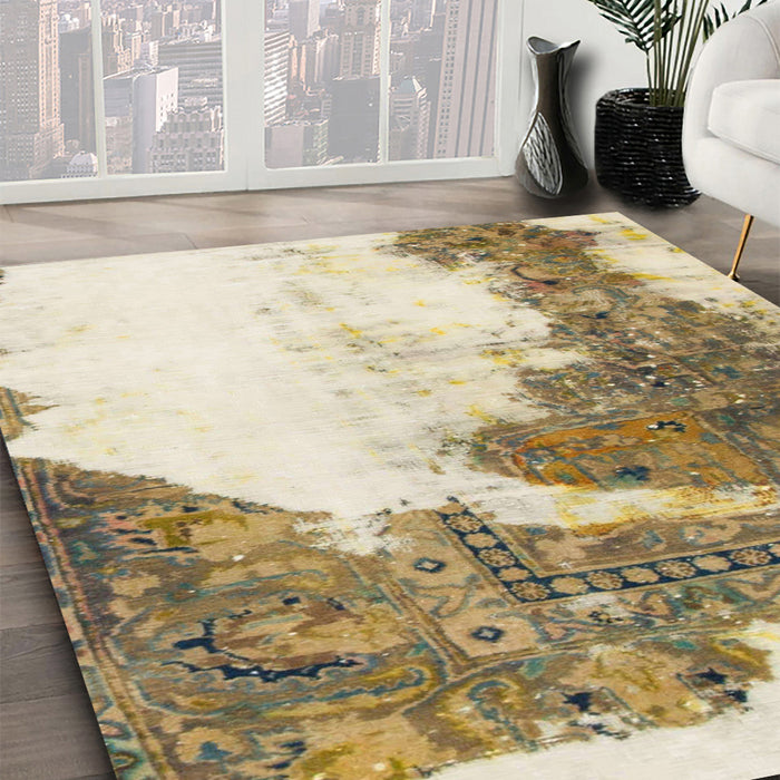 Machine Washable Abstract Vanilla Gold Rug in a Family Room, wshabs930