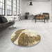 Round Machine Washable Abstract Vanilla Gold Rug in a Office, wshabs930