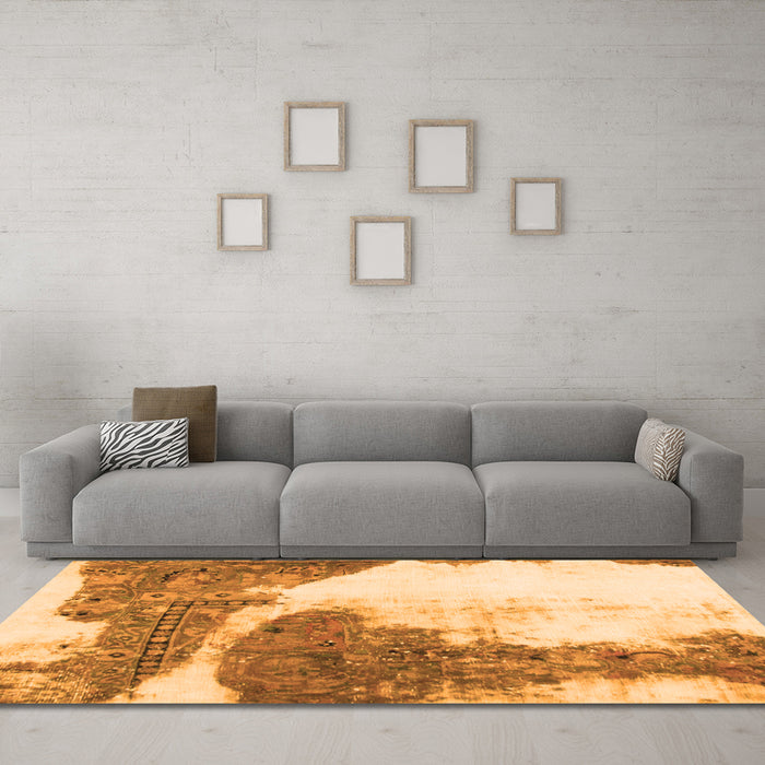 Machine Washable Abstract Orange Modern Area Rugs in a Living Room, wshabs930org