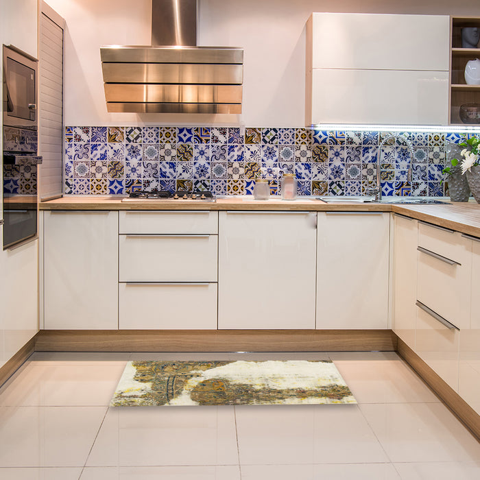 Machine Washable Abstract Vanilla Gold Rug in a Kitchen, wshabs930