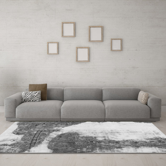 Machine Washable Abstract Gray Modern Rug in a Living Room,, wshabs930gry