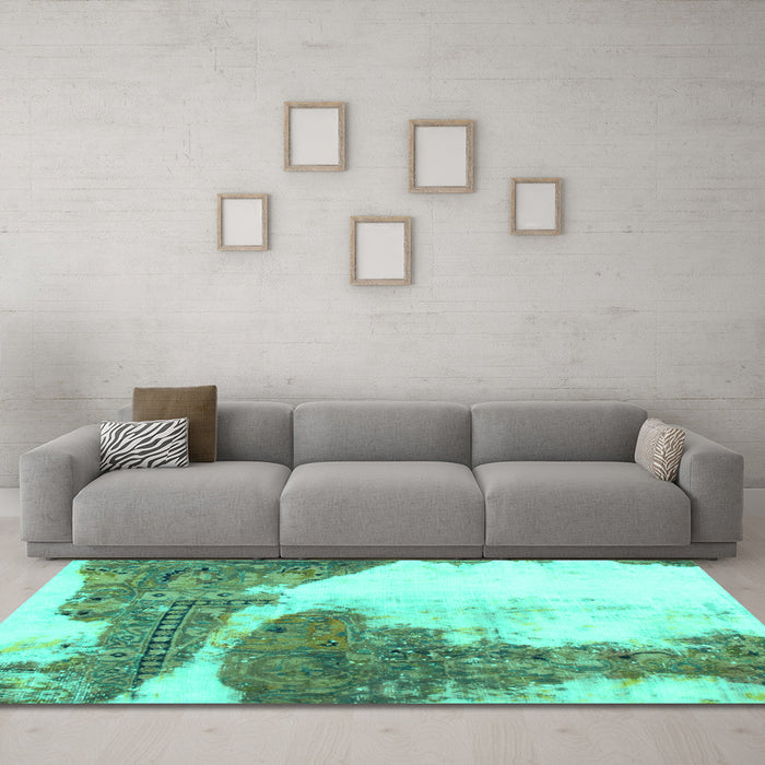 Machine Washable Abstract Turquoise Modern Area Rugs in a Living Room,, wshabs930turq