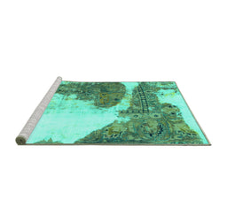 Sideview of Machine Washable Abstract Turquoise Modern Area Rugs, wshabs930turq