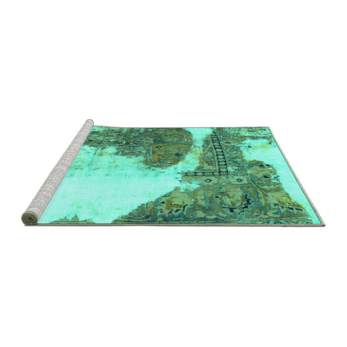Sideview of Machine Washable Abstract Turquoise Modern Area Rugs, wshabs930turq