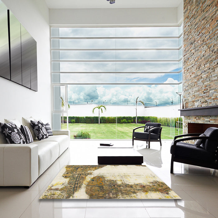 Square Machine Washable Abstract Vanilla Gold Rug in a Living Room, wshabs930