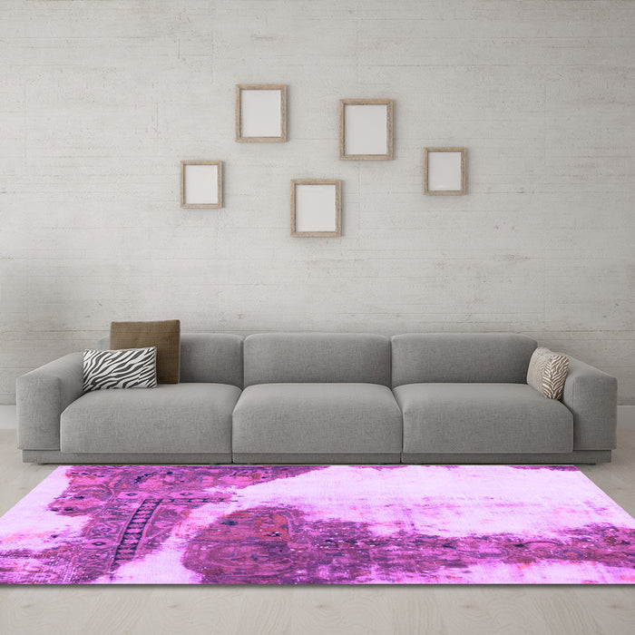 Machine Washable Abstract Purple Modern Area Rugs in a Living Room, wshabs930pur