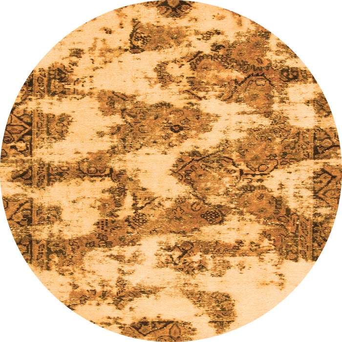 Round Machine Washable Abstract Orange Modern Area Rugs, wshabs931org