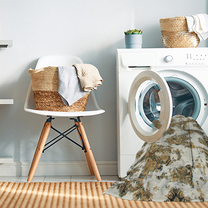 Machine Washable Abstract Brown Rug in a Washing Machine, wshabs931