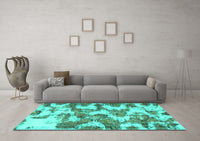 Machine Washable Abstract Turquoise Modern Rug, wshabs931turq