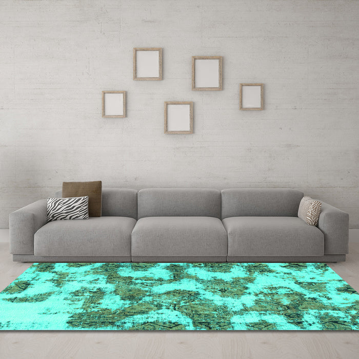 Machine Washable Abstract Turquoise Modern Area Rugs in a Living Room,, wshabs931turq