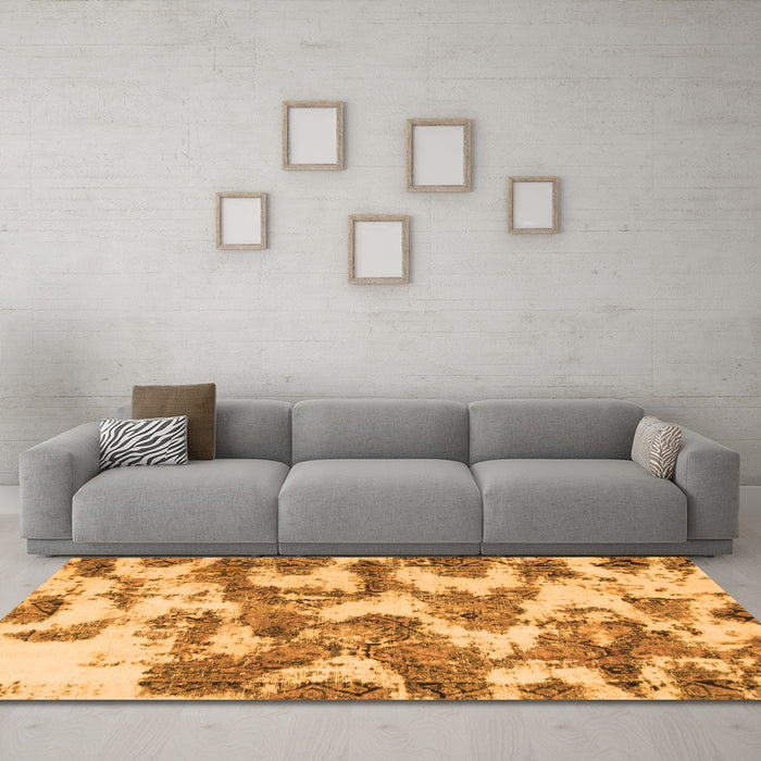 Machine Washable Abstract Orange Modern Area Rugs in a Living Room, wshabs931org