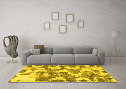 Machine Washable Abstract Yellow Modern Rug in a Living Room, wshabs931yw