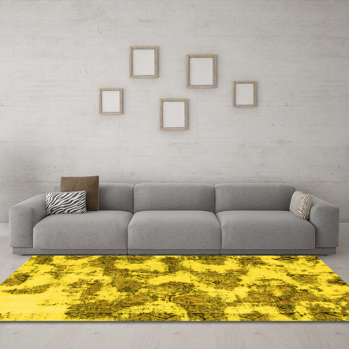 Machine Washable Abstract Yellow Modern Rug in a Living Room, wshabs931yw