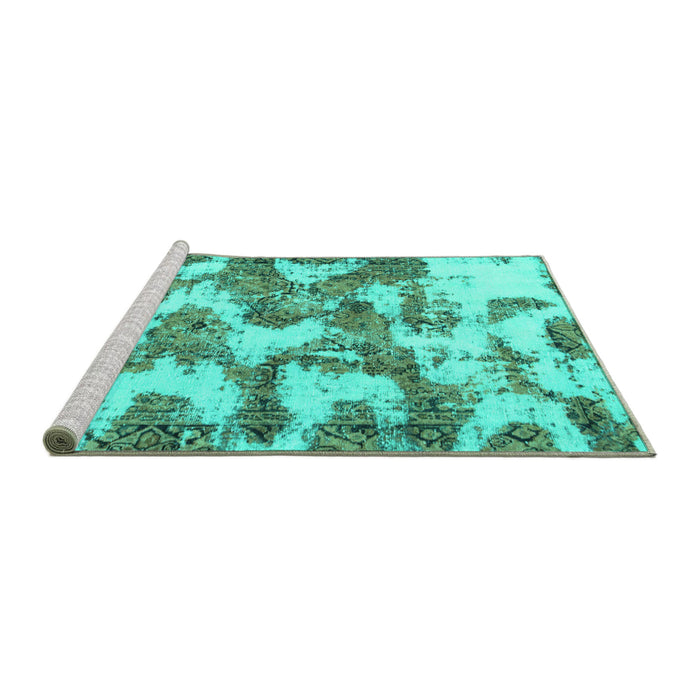 Sideview of Machine Washable Abstract Turquoise Modern Area Rugs, wshabs931turq