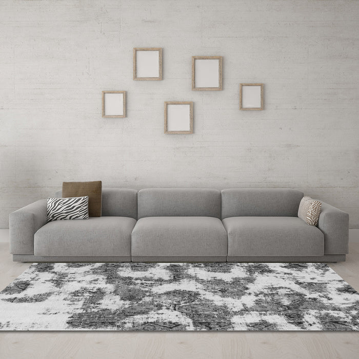 Machine Washable Abstract Gray Modern Rug in a Living Room,, wshabs931gry
