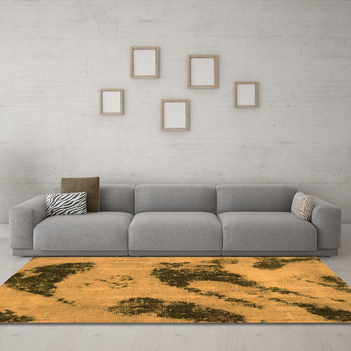 Machine Washable Abstract Orange Modern Area Rugs in a Living Room, wshabs932org