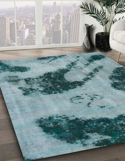 Abstract Greenish Blue Green Modern Rug in Family Room, abs932