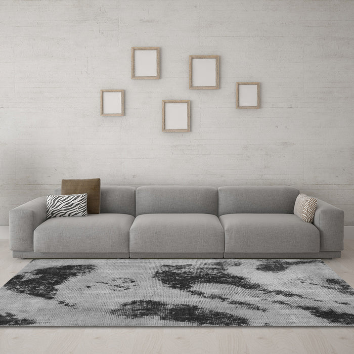 Machine Washable Abstract Gray Modern Rug in a Living Room,, wshabs932gry
