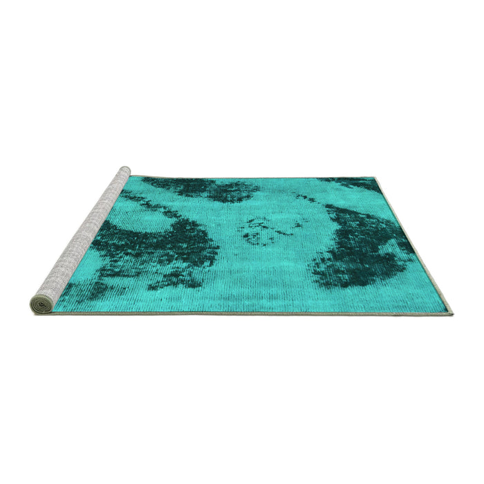 Sideview of Machine Washable Abstract Turquoise Modern Area Rugs, wshabs932turq