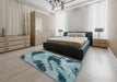 Abstract Greenish Blue Green Modern Rug in a Bedroom, abs932