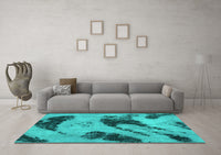 Machine Washable Abstract Turquoise Modern Rug, wshabs932turq