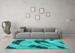 Machine Washable Abstract Turquoise Modern Area Rugs in a Living Room,, wshabs932turq
