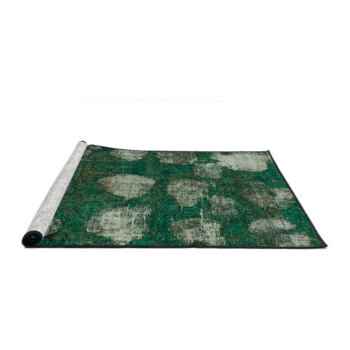 Sideview of Machine Washable Abstract Deep Teal Green Rug, wshabs933
