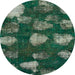 Round Machine Washable Abstract Deep Teal Green Rug, wshabs933